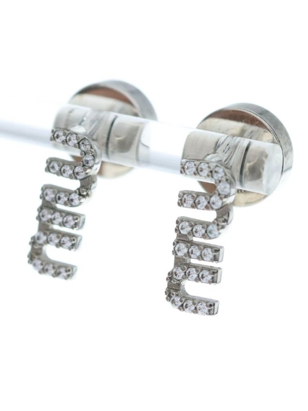 Miu Miu Logo Rhinestone Earrings Silver